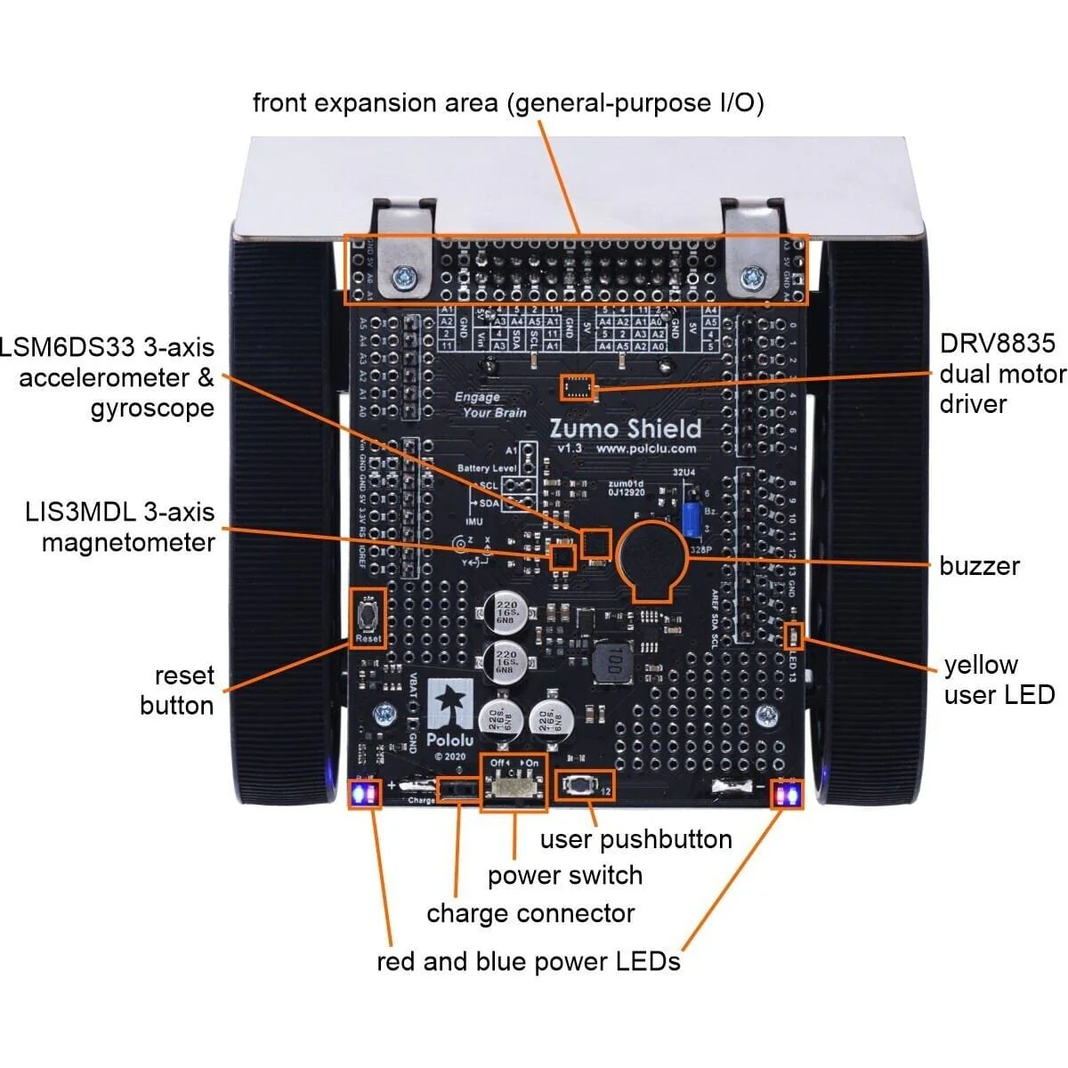 Zumo Robot for Arduino (Assembled with 75:1 HP Motors) [Discontinued] - Image 5